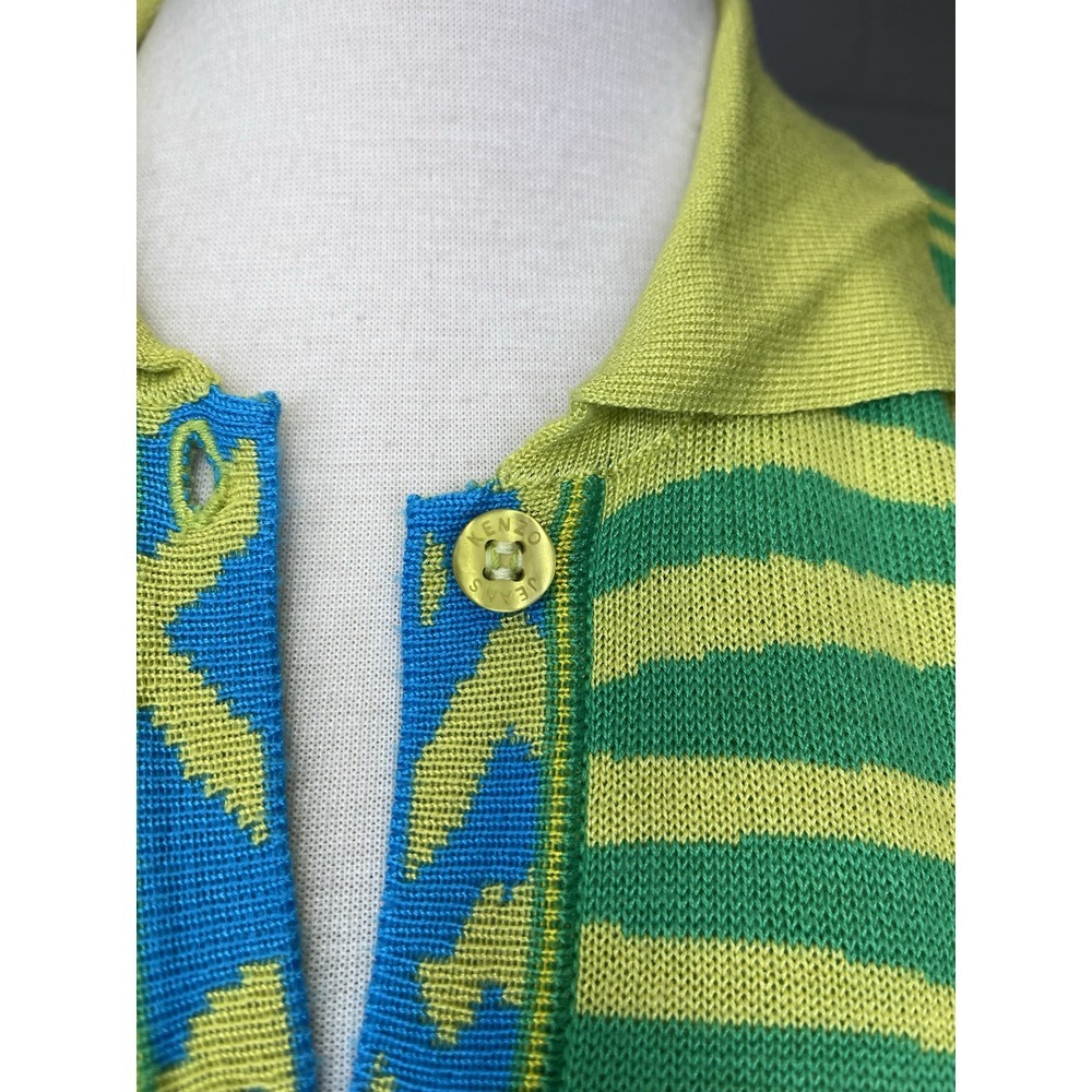Kenzo Jeans Womens Y2K Cardigan Large Medium Green Animal Print Collared Pop Art - Picture 3 of 11